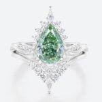 1.5ct Lab Green Diamond Ring Set Pear Cut Fancy Green Crown Design 4-Prong Bridal Ring Set in White Gold