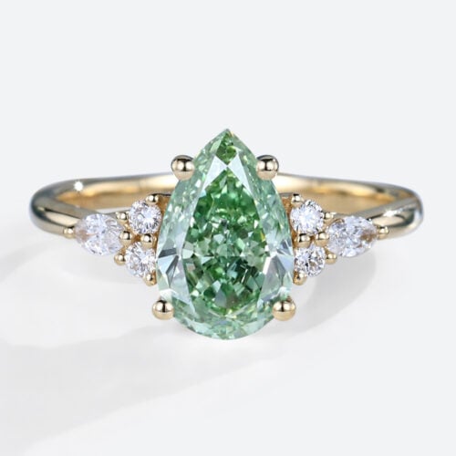 1.5ct Fancy Lab Green Diamond​ Ring Pear Shaped Stunning 4-Prong Engagement Ring in Yellow Gold