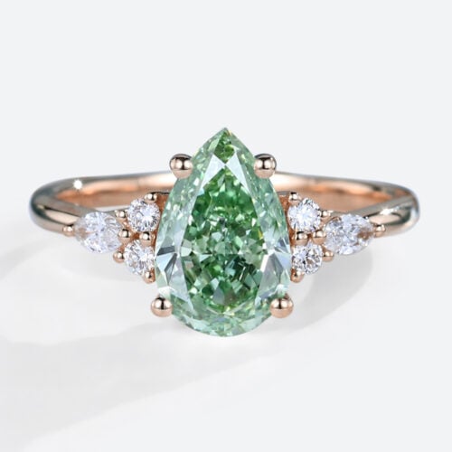 1.5ct Fancy Lab Green Diamond Ring Pear Shaped Stunning 4-Prong Engagement Ring in Rose Gold