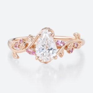 Rose Gold Pear Cut Lab Grown Diamond Ring 1ct Vine Bypass Engagement Ring