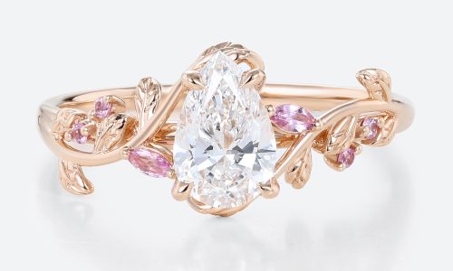 Rose Gold Pear Cut Lab Grown Diamond Ring 1ct Vine Bypass Engagement Ring
