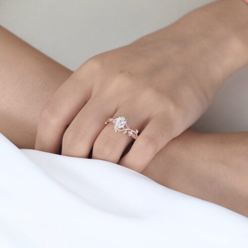 Rose Gold Pear Cut Lab Grown Diamond Ring 1ct Vine Bypass Engagement Ring