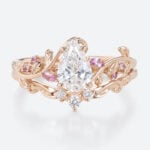 1ct Pear Cut Lab Grown Diamond Ring Set Vine & Twig Bridal Ring in Rose Gold