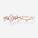 1ct Pear Cut Lab Grown Diamond Ring Set Vine & Twig Bridal Ring in Rose Gold