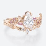 1ct Pear Cut Lab Grown Diamond Ring Set Vine & Twig Bridal Ring in Rose Gold
