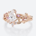 1ct Pear Cut Lab Grown Diamond Ring Set Vine & Twig Bridal Ring in Rose Gold