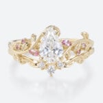 1ct Pear Cut Lab Grown Diamond Ring Set Vine & Twig Bridal Ring in Yellow Gold