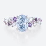 1ct Blue Diamond Ring​ Oval Fancy Blue Floral Cluster 4-Prong Engagement Ring in White Gold