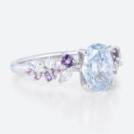 1ct Blue Diamond Ring​ Oval Fancy Blue Floral Cluster 4-Prong Engagement Ring in White Gold