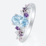 1ct Blue Diamond Ring​ Oval Fancy Blue Floral Cluster 4-Prong Engagement Ring in White Gold