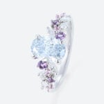 1ct Blue Diamond Ring​ Oval Fancy Blue Floral Cluster 4-Prong Engagement Ring in White Gold