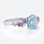 1ct Blue Diamond Ring​ Oval Fancy Blue Floral Cluster 4-Prong Engagement Ring in White Gold