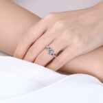 1ct Blue Diamond Ring​ Oval Fancy Blue Floral Cluster 4-Prong Engagement Ring in White Gold