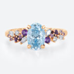 1ct Blue Diamond Ring​ Oval Fancy Blue Floral Cluster 4-Prong Engagement Ring in Rose Gold