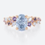 1ct Blue Diamond Ring​ Oval Fancy Blue Floral Cluster 4-Prong Engagement Ring in Rose Gold