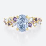 1ct Blue Diamond Ring​ Oval Fancy Blue Floral Cluster 4-Prong Engagement Ring in Yellow Gold