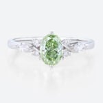 1ct Oval Green Diamond​ Ring Cluster Fancy Lab Green Diamond 6-Prong Engagement Ring in White Gold