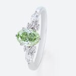 1ct Oval Green Diamond​ Ring Cluster Fancy Lab Green Diamond 6-Prong Engagement Ring in White Gold