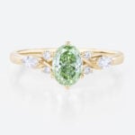 1ct Oval Green Diamond​ Ring Cluster Fancy Lab Green Diamond 6-Prong Engagement Ring in Yellow Gold