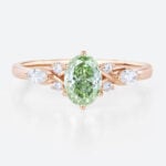 1ct Oval Green Diamond​ Ring Cluster Fancy Lab Green Diamond 6-Prong Engagement Ring in Rose Gold