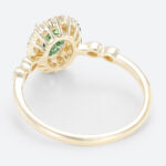1ct Halo Lab Diamond Ring Oval Cut Fancy Green Milgrain 4-Prong Engagement Ring in Yellow Gold