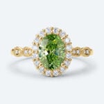 1ct Fancy Green VS+ Oval Cut Lab Grown Green Diamond Halo Milgrain 4-Prong Engagement Ring in Yellow Gold (2)