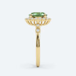 1ct Fancy Green VS+ Oval Cut Lab Grown Green Diamond Halo Milgrain 4-Prong Engagement Ring in Yellow Gold (3)
