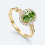 1ct Fancy Green VS+ Oval Cut Lab Grown Green Diamond Halo Milgrain 4-Prong Engagement Ring in Yellow Gold (5)