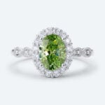 1ct Fancy Green VS+ Oval Cut Lab Grown Green Diamond Halo Milgrain 4-Prong Engagement Ring in Yellow Gold (6)