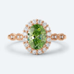 1ct Fancy Green VS+ Oval Cut Lab Grown Green Diamond Halo Milgrain 4-Prong Engagement Ring in Yellow Gold (7)