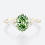 1ct Fancy Green Oval Lab Green Diamond Ring Modern 6-Prong Engagement Ring in Yellow Gold