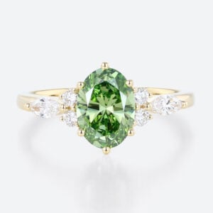 1ct Fancy Green Oval Lab Green Diamond Ring Modern 6-Prong Engagement Ring in Yellow Gold