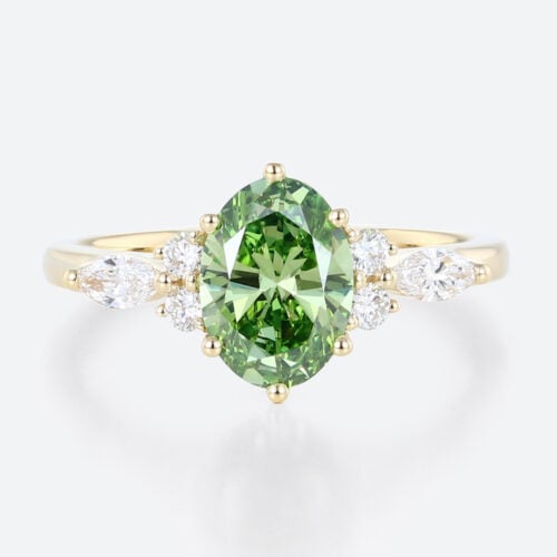 1ct Fancy Green Oval Lab Green Diamond Ring Modern 6-Prong Engagement Ring in Yellow Gold