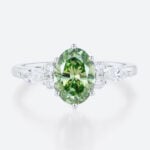 1ct Fancy Green Oval Lab Green Diamond Ring Modern 6-Prong Engagement Ring in White Gold