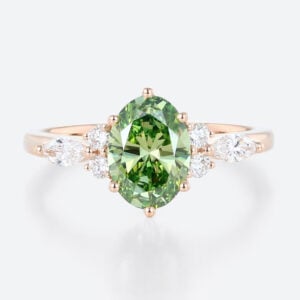 1ct Fancy Green Oval Lab Green Diamond Ring Modern 6-Prong Engagement Ring in Rose Gold