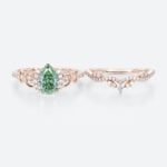 1ct Lab Green Diamond Ring Set Pear Cut Fancy Green Luxurious 4-Prong Bridal Ring Set in Rose Gold
