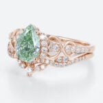 1ct Lab Green Diamond Ring Set Pear Cut Fancy Green Luxurious 4-Prong Bridal Ring Set in Rose Gold