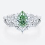 1ct Lab Green Diamond Ring Set Pear Cut Fancy Green Luxurious 4-Prong Bridal Ring Set in White Gold
