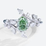 1ct Pear Cut Lab Green Diamond Ring Fancy Green Leaf 6-Prong Engagement Ring in White Gold