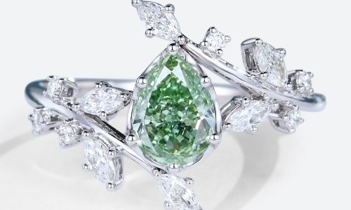 1ct Pear Cut Lab Green Diamond Ring Fancy Green Leaf 6-Prong Engagement Ring in White Gold
