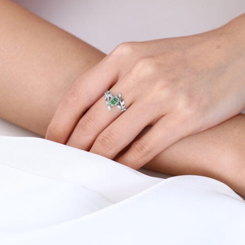 1ct Pear Cut Lab Green Diamond Ring Fancy Green Leaf 6-Prong Engagement Ring in White Gold