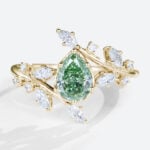 1ct Pear Cut Lab Green Diamond Ring Fancy Green Leaf 6-Prong Engagement Ring in Yellow Gold