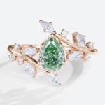 1ct Pear Cut Lab Green Diamond Ring Fancy Green Leaf 6-Prong Engagement Ring in Rose Gold