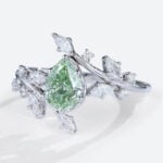 1ct Pear Cut Lab Green Diamond Ring Fancy Green Leaf 6-Prong Engagement Ring in White Gold