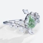 1ct Pear Cut Lab Green Diamond Ring Fancy Green Leaf 6-Prong Engagement Ring in White Gold