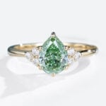 1ct Pear Shaped Lab Green Diamonds Ring Cluster 6-Prong Engagement Ring in Yellow Gold