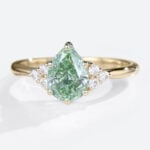 1ct Pear Shaped Lab Green Diamonds Ring Cluster 6-Prong Engagement Ring in Yellow Gold