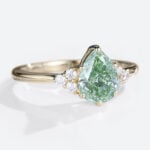 1ct Pear Shaped Lab Green Diamonds Ring Cluster 6-Prong Engagement Ring in Yellow Gold