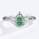 1ct Pear Shaped Lab Green Diamonds Ring Cluster 6-Prong Engagement Ring in White Gold