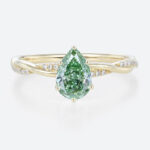 1ct Interlaced Lab Green Diamond Ring Pear Shaped Fancy Green Pavé Diamond Engagement Ring in Yellow Gold